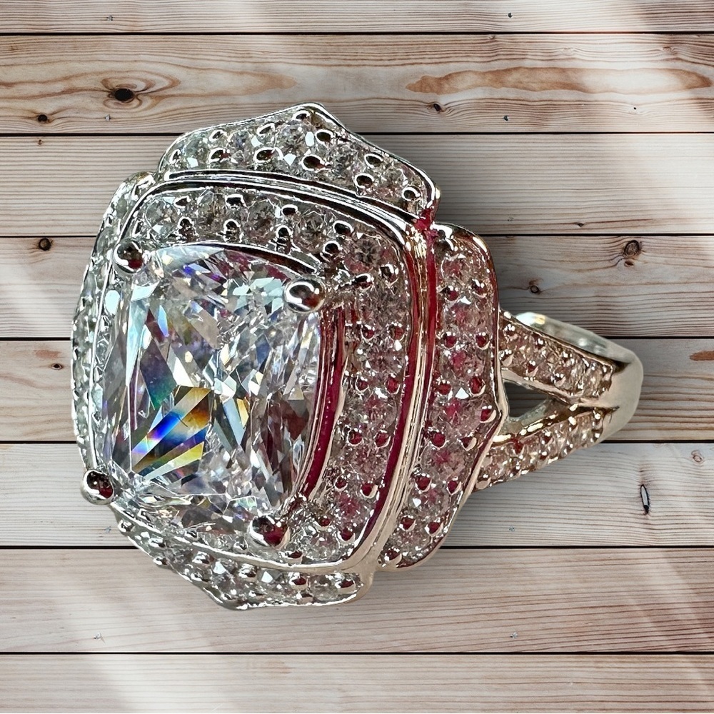 NEW Antique / Vintage / Estate Style White CZ Rhodium-Plated 925 Sterling Ring - Picture 12 of 16